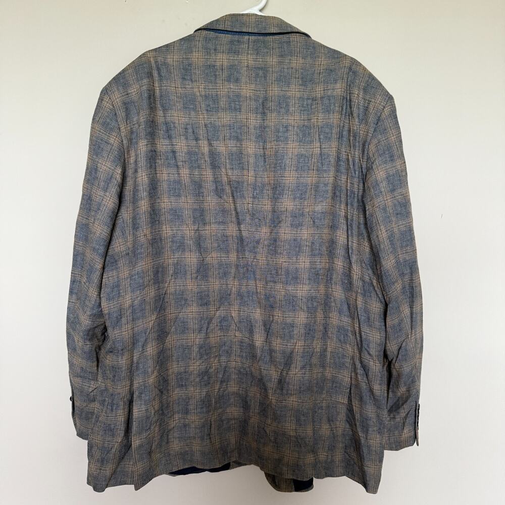 Oak Hill Mens Sports Coat Blazer Jacket 2XL Tall 50/52 Plaid Linen 2 Button Luxe - Picture 9 of 9